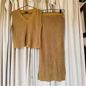 SOLD Zara Tan Green Maxi Pencil Knit Skirt Set Casual